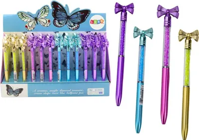Image de Stylo à bille avec noeud diamants bleu recharge 0,7 mm Mix