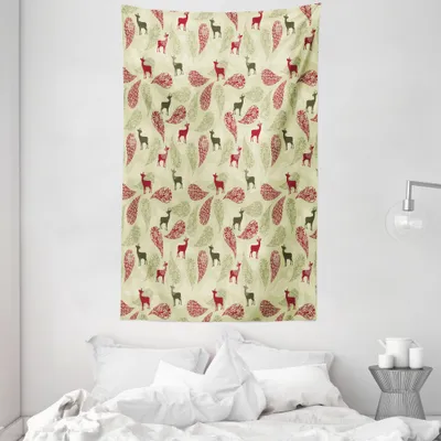 Produktbild von ABAKUHAUS Hirsch Wandteppich und Tagesdecke, Aufwändige Tier aus Weiches Mikrofaser Stoff Waschbar ohne Verblassen Digitaldruck, 140 x 230 cm, Olivgrün Hellgrün
