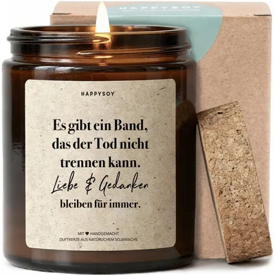Produktbild von Liebe & Gedanken bleiben für immer - Duftkerze mit Spruch als Trostgeschenk, liebevolle Erinnerung, Kerze im Glas mit blumigem Duft