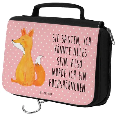 Produktbild von Mr. & Mrs. Panda Kosmetiktasche Einhorn Wunsch - Rot Pastell - Geschenk, Toilettentasche, badtasche, Fuchs, kulturtäschchen, Unicorn, Füchse, Unicorns, Einhörner