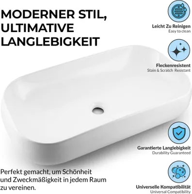 Produktbild von Paulas Bad Keramik Aufsatzwaschbecken Waschschale Sanitärkeramik weiß Jaqueline