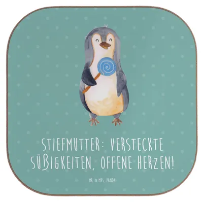 Produktbild von Mr. & Mrs. Panda Tischuntersetzer Stiefmutter Herzen - Meeresbrise - Geschenk, Humor, Bonusmutter, Freude, Stiefkind, Coaster, Tischschoner, Untersetzer Gläser, Familie