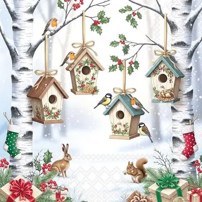 Produktbild von 20 Servietten Enchanted Forest - Vogelhäuser im Winterwald 33x33cm