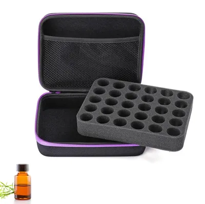 Produktbild von Tragetasche mit 30 Fächern für ätherische Öle, Aufbewahrungsbox, Beutel für ätherische Öle, tragbare EVA-Tasche mit Griff, für 5 ml, 10 ml und 15 ml Fläschchen.
