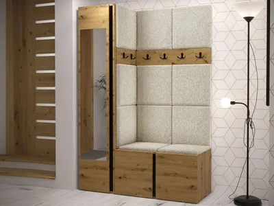 Obrázok produktu pre Stena do predsiene s čalúnenými panelmi 42x42 SELAND 9 - artisan / čierna / svetlá béžová