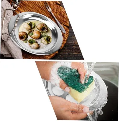 Edelstahl Escargot-Platte mit 6 Fächern und Zangen zum Zubereiten und Servieren von Meeresfrüchten und Schnecken