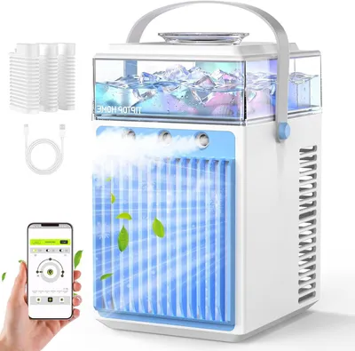 Imagen del producto de Aire acondicionado portátil - Mini refrigerador - Enfriador personal - 4 funciones en 1 - Depósito de 1000 ml - Blanco