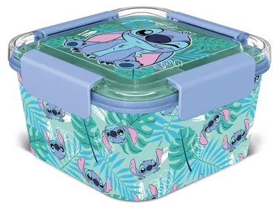 Bento Lunchbox doppelstöckig 3 Fächer Saucenbehälter 17x10x17 cm Lilo & Stitch