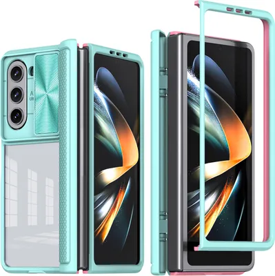 Produktbild von Hülle für Samsung Galaxy Z Fold 5 Transparent TPU Bumper Scharnierschutz Schutzhülle mit Schiebe Kamera Schutz Hellblau