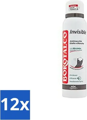 Immagine prodotto di Borotalco – Deodorante spray – Invisibile – Effetto barriera Talco – 0% alcool – 150 ml - Confezione risparmio - 12 pezzi