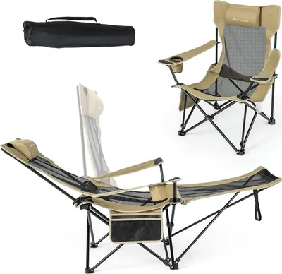 Produktbild von GOPLUS 2 in 1 Campingstuhl faltbar, Angelstuhl mit Abnehmbarer Fußstütze als Campingliege, bis 150 kg mit Verstellbarer Rückenlehne (Khaki)