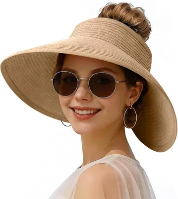 Produktbild von Sommerhut Damen, breite Krempe, Stroh, 54-61 cm, khaki, für Strandurlaub