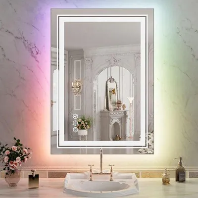 Productafbeelding van Led-badkamerspiegel met RGB-achtergrondverlichting en Dimbare Verlichting, 50,8 x 71 cm