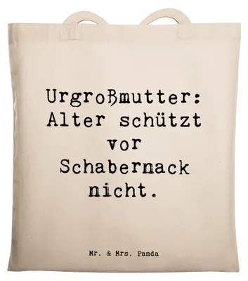Produktbild von Mr. & Mrs. Panda Shopping Tasche Spruch Urgroßmutter Schabernack - Transparent - Geschenk, Ahnen, Lächeln, Jutebeutel, Stoffbeutel, Alter, Familie, Beutel, Handarbeit