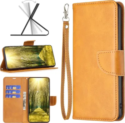 Produktbild von Mobigear Excellent  Motorola Moto E32s Hülle Klapphülle Geldbörse - Cognac