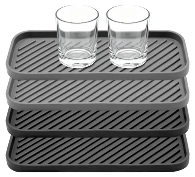 Produktbild von 4 Stück Spülbecken Organizer Silikon Abtropfmatte Schmal Schwammhalter Küche Spülbecken, Spüle Abtropfschale für Schwämme Bürsten Seife (Schwarz, Grau)