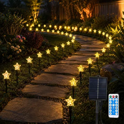 Solar-Gartenleuchten, 50er Set, 7m, warmweiß, mit Fernbedienung