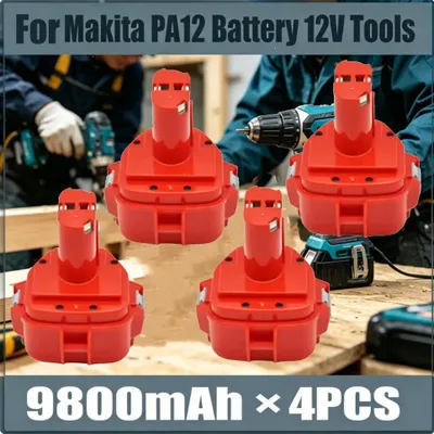 Produktbild von 12V Akku - PA12 Ni-MH Werkzeugakku - 9,8Ah 9800mAh - Ersatzakku für Elektrowerkzeug - Set mit 4 Stück