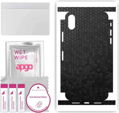 Produktbild von apgo Rückseite + Seiten Schutzfolie, Skin, kompatibel mit Apple iPhone XS, Hinten Displayschutzfolie aus Vinylfolie, kratzfest, einfache Montage - Schwarze Honigwabe