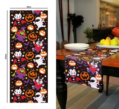 Immagine prodotto di Tovaglia zucca fantasma di Halloween decorazione casa spettrale festa mistica topper da tavola, colore: multicolore