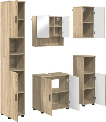 Produktbild von Badezimmermöbel-Set 5 pcs Sonoma-Eiche Holzwerkstoff & Metall