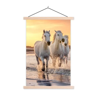 Produktbild von MuchoWow® Textilposter Pferde - Sonne - Meer - Strand - Tiere 40x60 cm mit holzfarbenen Rahmen - Poster