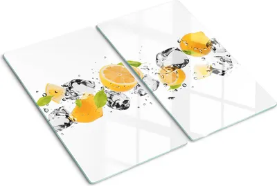 Obrázek produktu pro Kryt varné desky – Kryt na indukční desku – Ochranná skleněná deska – 2x30x52 cm– Skleněné ochranné desky na sporák –Tvrzené sklo –Citron a voda