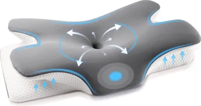Produktbild von Mulisoft Nackenkissen, Orthopädisches Kopfkissen aus Memory Foam, Ergonomisches Kopfkissen gegen Nackenschmerzen für Seitenschläfer, Rückenschläfer und Bauchschläfer mit Eisseiden Bezug, Grau