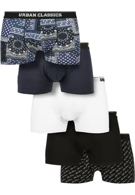 Immagine prodotto di Pantaloncini da uomo Urban Classics Organic Boxer Shorts, confezione da 5 pezzi: blu scuro, blu navy, bianco, nero, nero con scritte - XXL