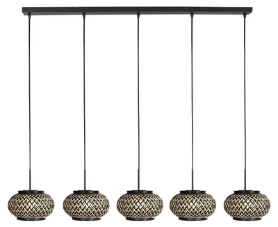 Image de Suspension - naturel noir - HaloSwap - bambou métal - grande lampe de table à manger - E27 - 4528ZW - Steinhauer