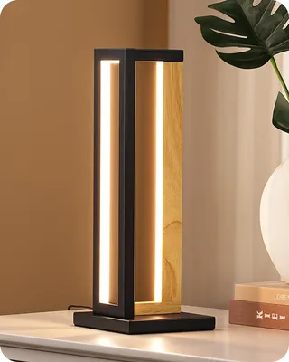 Produktbild von EDISHINE Nachttischlampe Touch Dimmbar, Moderne Tischlampe mit 3 Farbtemperaturen und Memory-Funktion, Metall & Holz Design,35cm