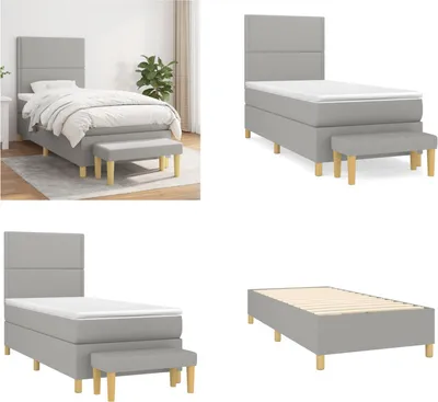 Image de vidaXL Lit boxspring avec matelas gris clair 90x200 cm Tissu - Lit boxspring - Lits boxspring - Lit - Meubles de chambre à coucher