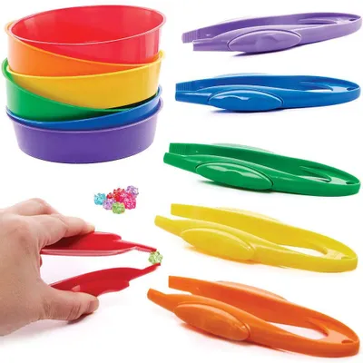 Zdjęcie produktu dla Baker Ross FC936: Zestaw 6 plastikowych pęset i pojemników do sortowania, narzędzia do rękodzieła