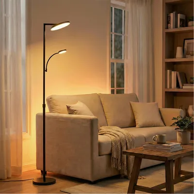 Produktbild von VASAGLE LED-Stehlampe höhenverstellbar, Standleuchte mit Leselampe, Timer, Schlafzimmer, Büro, Fernbedienung, schwarz