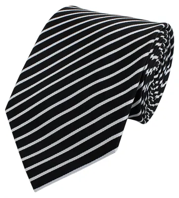 Produktbild von Fabio Farini - 1 Stück Schwarze Herren Krawatten - dunkle Schlips in 8cm Breite Breit (8cm), Schwarz/weiße Streifen