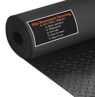 Obrázek produktu pro Gumová rohož VEVOR, 1219,2 x 6096 mm, protiskluzová rohož do garáže, 3 mm silná protiskluzová rohož, protiskluzová rohož, rohož s hroty, snadno se čistí, pro sklady, tělocvičny, přívěsy, černá barva