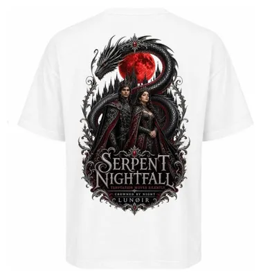 Produktbild von Damen Oversize T-Shirt Weiß L – Bedrucktes Shirt mit Schlangen Motiv aus Baumwolle – LUNØIR ©