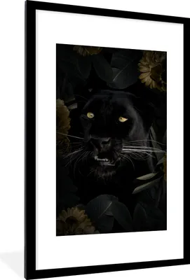 Produktbild von MuchoWow® MuchoWow® Gerahmtes Poster Panther - Schwarz - Blumen 60x90 cm - Poster mit zchwarzem Bilderrahmen - Dekoration - Wandposter Wohnzimmer - Hochwertig