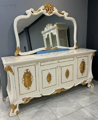 Zdjęcie produktu dla Casa Padrino kredens w stylu barokowym 225 cm z lustrem biały / złoty