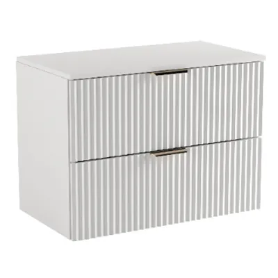 Produktbild von WENA Waschtischunterschrank 80 cm, geriffelte Fronten, Griffe aus Metall in der Farbe Gold (Farbe: Weiß)