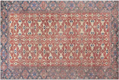 Imagen del producto de Alfombra de vinilo rojo y azul, muy antigua, de 140x210 cm. Alfombra para exteriores, ideal para terrazas, resistente a la intemperie y de diseño moderno