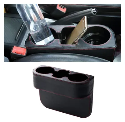 Productafbeelding van Auto-organizer voor de voorstoel, opbergvak met bekerhouder, gemaakt van Polyurethanleer, zwart