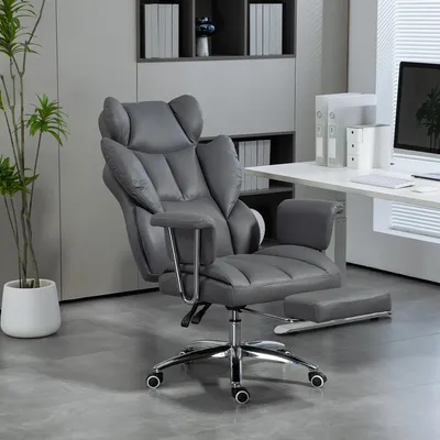 Produktbild von SUGIFT Bürostuhl ergonomisch mit Fußstütze, höhenverstellbar, Mikrofaserstoff, Dunkelgrau | 46–54 cm Sitzhöhe | 135° Neigung | 60 cm breite Rückenlehne