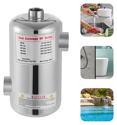 Zdjęcie produktu dla Wymiennik ciepła, moc 28 kW, wydajność 28 000 Btu/h, maks. temperatura 120°C, przepływ wody basenowej 150 l/min, przepływ ciepłej wody 18 l/min