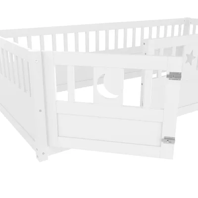 Produktbild von Flieks Kinderbett 90x190cm mit Klapptür, Bodenbett Einzelbett ohne lattenrost, Klassisches Kinderbett mit Rausfallschutz, Weiß
