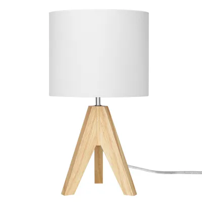 Zdjęcie produktu dla Drewniana lampka nocna EDISHINE, lampa stołowa E27 z lnianym abażurem, biała