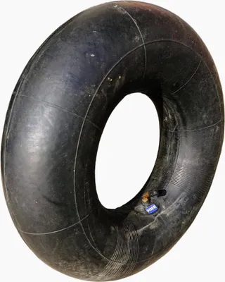A black rubber inner tube is shown against a white background.