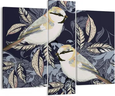 Produktbild von Bild auf Leinwand - Leinwandbild - 3 Teile - Vögel Blätter Ornament - 95x80cm - Wand Bild - Wanddeko - Wandbilder - Leinwanddruck - Bilder - Wanddekoration - Leinwand bilder - Wandbild - CB95x80-4408