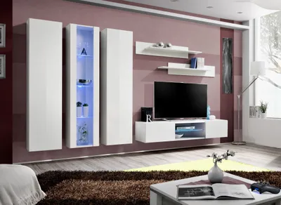Produktbild von Wohnwand Pers IV - Schrankwand Hängend - Anbauwand - Wohnzimmerschrank - Wohnzimmer - Wandschrank - Modern - Weiß Matt / Weiß Hochglanz 21
