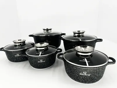 Produktbild von 10 tlg Topfset Wunderschöne Töpfe mit Steinbeschichtung in 5 verschiedenen Größen, perfekte Geschenkidee, 1.3L / 2.4L / 3.1L / 4.3L / 5.2L